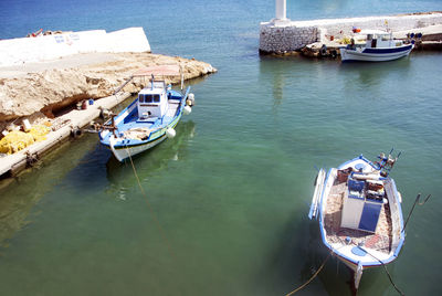 High angle view of sailboat in sea