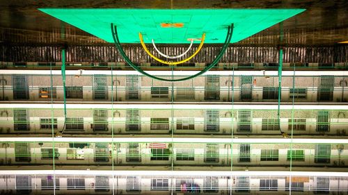 Low angle view of basketball court in city