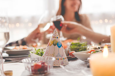 Group of people having birthday lunch