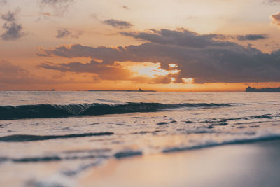 Scenic view of sea against sky during sunset