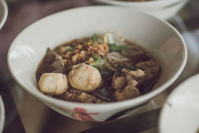 High angle view of meal served in bowl on table