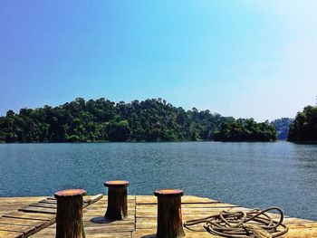 Scenic view of sea against clear blue sky