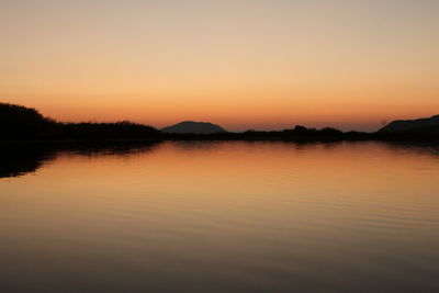 Scenic view of lake at sunset