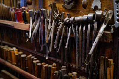 Close-up of pliers shelves