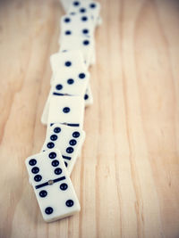 High angle view of dominoes on table