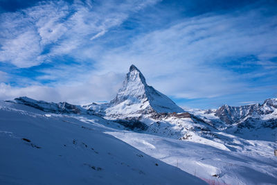 Scenic view of snowcapped mountains against sky