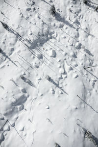 High angle view of snow on field