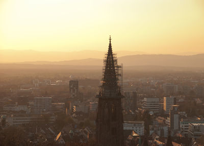 City skyline at sunset