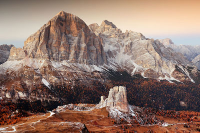 Scenic view of mountains against sky during sunset