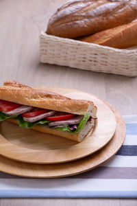 Close-up of bread in plate on table