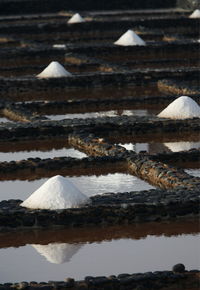 High angle view of salt flats with reflection