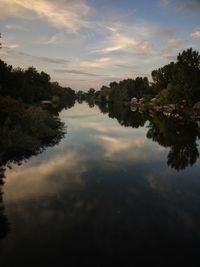 Scenic view of lake against sky during sunset