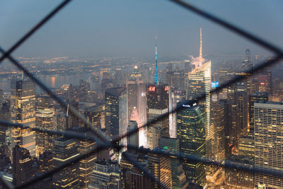 High angle shot of illuminated cityscape