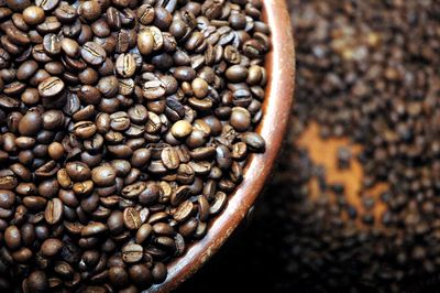 High angle view of coffee beans