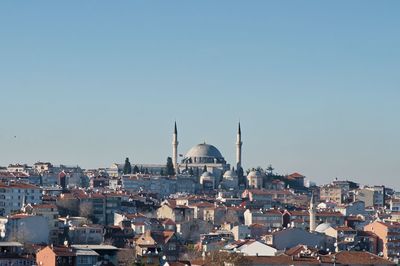 View of town against blue sky