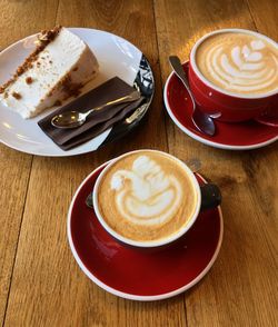 High angle view of cappuccino on table