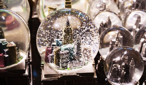 Close-up of snow globes