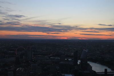 High angle view of city during sunset