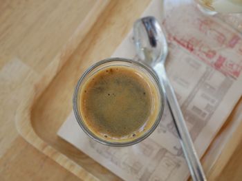 High angle view of coffee on table