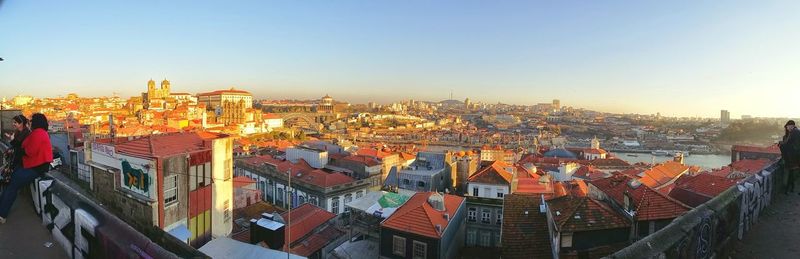 Cityscape against clear sky