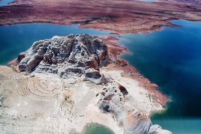 High angle view of rock formation in sea