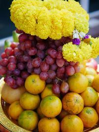 High angle view of grapes in plate