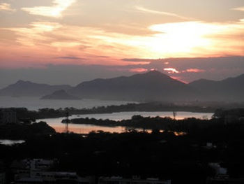 Scenic view of mountains at sunset