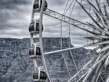 Close-up of ship against sky in city