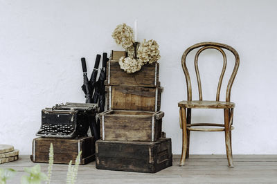 Chairs and table against wall at home