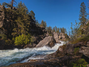 Scenic view of waterfall against sky