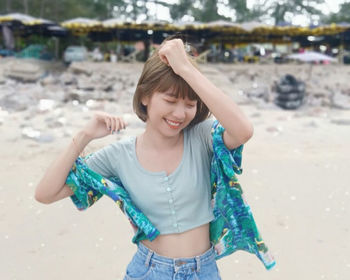 Portrait of smiling girl on beach