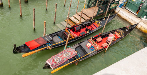 High angle view of nautical vessel moored in river