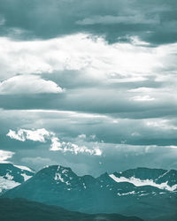 Aerial view of snowcapped mountains against sky