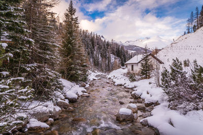 River amidst snowcapped mountains against sky