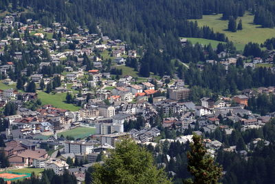 High angle view of houses in town