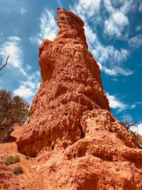 Low angle view of rock formation against sky