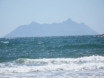 Scenic view of sea against clear sky