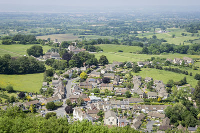 View of the village of north nibley from the cotswold way, gloucestershire, uk