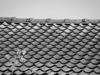 Close-up of roof tiles against clear sky