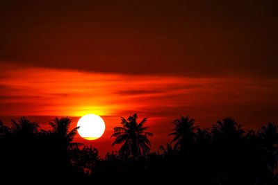 Silhouette trees against romantic sky at sunset