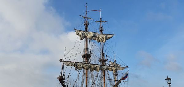 Low angle view of sailboat against sky