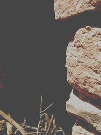 Low angle view of rock formation against clear sky at night