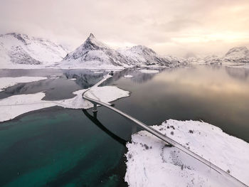 Scenic view of frozen lake against sky during winter