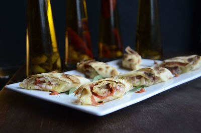 Close-up of appetizers served on table