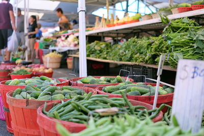 Baskets of cucumbers at a minneapolis farmers market