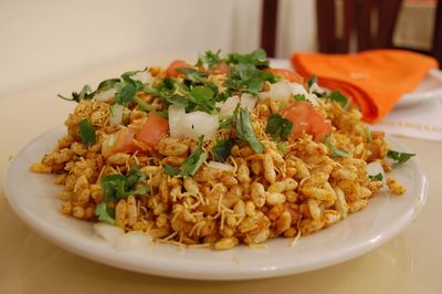 Close-up of bhel close-upved in plate