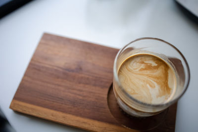 High angle view of coffee on table