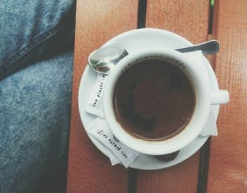 High angle view of tea cup on table
