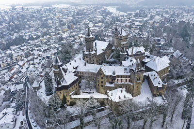 High angle view of buildings in city