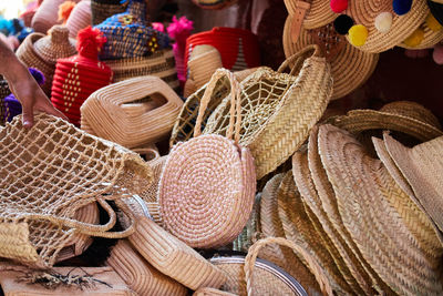 Close-up of wicker for sale at market stall